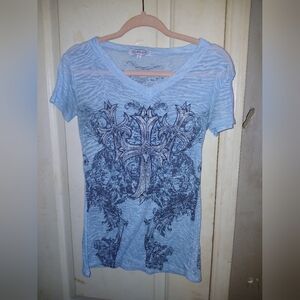 Blue Graphic V-Neck Women Top
